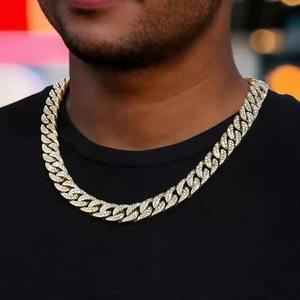Luxurious 12mm <b>Cuban</b> <b>Link</b> <b>Chain</b> Round Brilliant Cut Diamond Fine <b>Chains</b> Necklaces for Wedding and Party Wear From India Supplier - Product Image 2