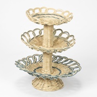 Handgewebter 3-stöckiger Kuchenständer aus Rattan, Servierplatte, Dekorative Obstschale, Mikrowellengeeignet für Küche und Esstisch