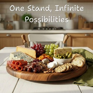 Plateau tournant rond en bois rustique avec fromage et olives, design minimaliste pour utilisation sur table - Product Image 5