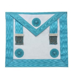 Tablier de Maître Maçon en Cuir Fait Main de Luxe, Col Brodé, Perles, Ruban Moiré Bleu Turquoise, Écologique - Product Image 1