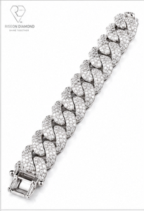 Pulsera cubana premium de oro blanco de 18 quilates con diamantes cultivados en laboratorio, eslabones grandes, cierre seguro, estilo llamativo. - Product Image 4