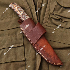 Hand Forged High Carbon Steel Drop Point Fixed Blade Multi-Functional Outdoor Knife <b>Pine</b> Cone <b>Resin</b> Handle Leather Sheath OEM - Product Image 6