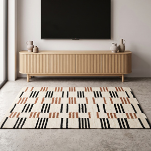 Modern Handwoven Jute Geometric Rug <b>Cream</b> Black Brown Flatweave Anti-Slip Textured Stripe Pattern Living Room Home Decor - Product Image 4
