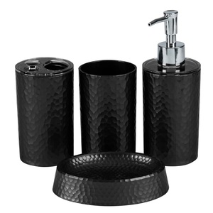 Black Hammered Resin <b>Bathroom</b> <b>Set</b> 4 Piece Round Modern Design Easy To Clean - Product Image 1