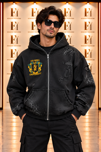 Sweat à capuche zippé épais pour homme, effet vieilli, coupe oversize, en molleton délavé, broderie personnalisée, style streetwear, OEM - Product Image 2