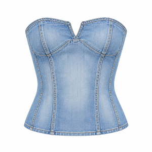Top tube en jean de qualité supérieure, faible MOQ, design personnalisé, vente en gros de tops tube en jean pour femmes - Product Image 4