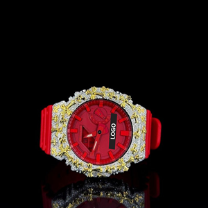 Montre à quartz de luxe avec lunette sertie de pierres, édition Redout, haute qualité, résistante à l'eau, boîtier argenté, double affichage, bracelet en caoutchouc unisexe - Product Image 1