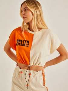 ONETEN APPARELS T-shirt court femme color block col rond manches courtes coupe ample avec logo - Product Image 1