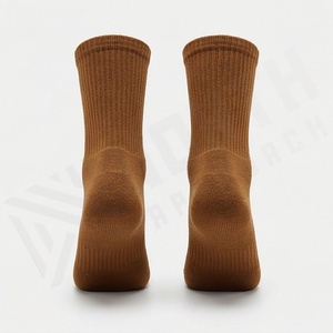 Brown Crew <b>Socks</b> Solid Color Knitted Breathable Casual Daily Wear Adult Autumn Style - Product Image 2