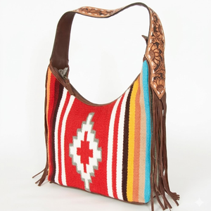 American Darling <b>Large</b> Crossbody Bag Hand Tooled Floral Leather Woven Saddle Blanket Fringe Western Shoulder <b>Purse</b> for Women Bag - Product Image 1