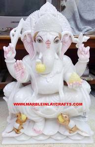 Estatua de Ganesh Ji de Mármol Blanco Hecha a Mano de Alta Calidad con Mano de Bendición en Posición Sentada para Decoración del Hogar - Product Image 5