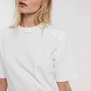 Camiseta de Algodón para Mujer con Hombreras, Elegante, Color Sólido, Estampado Personalizado, Informal, Transpirable, Venta al por Mayor en China, OEM, ODM - Product Image 6