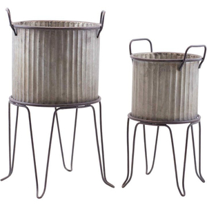 Juego de 3 Macetas Rústicas de Metal Galvanizado con Soportes de Hierro, Macetas Vintage de Estilo Rústico para Interiores y Exteriores, para Decoración del Hogar y Jardín - Product Image 4