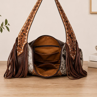 Sac à bandoulière Hobo Western en cuir de vachette pleine fleur fait main avec franges, sac à main de cowgirl en cuir repoussé, sac à main vintage pour femme au quotidien