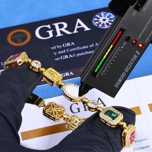 Moissanite Emerald Cut Tennis Bracelet Green <b>Stone</b> Iced Out Hip Hop Luxury Statement Bracelet for Men - Product Image 6