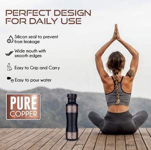 Black <b>Copper</b> <b>Drinking</b> <b>Bottle</b> Vintage Pattern Metal Water Flask Decorative Beverage Container Kitchen Office Gift Collection - Product Image 2