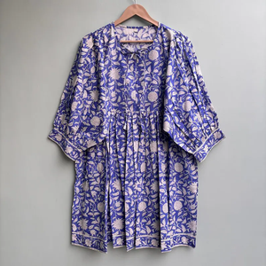 เดรสลำลองผู้หญิง ใส่ได้ทุกวัน ทุกฤดู ผ้าทอ 100% ผ้าฝ้าย พิมพ์ลายดอกไม้/สีพื้น แขนสั้น เอวทรงเอ็มไพร์ ทรงเบบี้ดอลล์ - Product Image 1