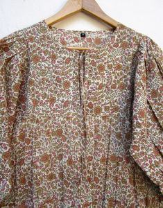 Mini robe indienne Elizabeth Maxi à imprimé floral moutarde, décolleté Henley avec cravates en coton, mini robe pour femmes, nouvel arrivage - Product Image 4