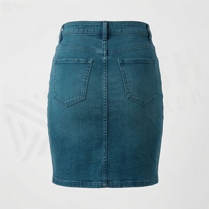 Jupe crayon en jean taille haute pour femme, mini, couleur unie, style décontracté avec poches, finition délavée - Product Image 2