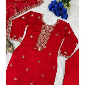 Hermoso Conjunto de Fiesta Indio y Pakistaní: Top, Pantalones Plazzo y Dupatta - Product Image 4
