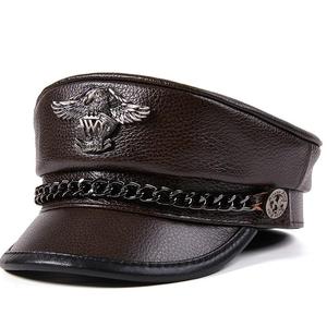 Casquettes de camionneur pour hommes en 100 % coton, personnalisables, style mode, en cuir de vachette, casquettes plates noires, style chapeau en cuir - Product Image 1