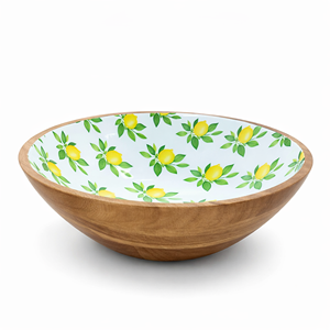 Ensaladera de Madera de Acacia de 20 cm con Interior Esmaltado con Estampado de Limón – Tazón para Servir de Madera Natural de Primera Calidad - Product Image 1