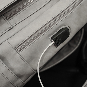 Classic PU Leather Travel Backpack Unisex Adjustable Strap Zipper Hasp Closure 20-35L Daily Use with <b>USB</b> <b>Charging</b> <b>Port</b> - Product Image 6