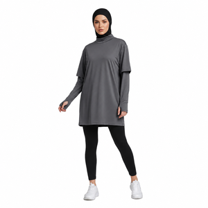 Conjunto Deportivo para Mujer, Túnica de Manga Larga y Leggings, Color Gris, Secado Rápido, Apto para Hijab - Product Image 1