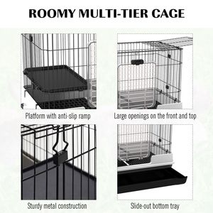 Black 2-Level Rabbit Hutch with <b>Wheels</b> for <b>Small</b> Animals Pet Cage for Bunny Chinchillas Ferrets - Product Image 5