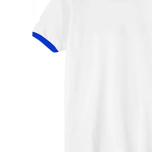 White Men's <b>Short</b> <b>Sleeve</b> T-Shirt With Blue Contrast Trim O-Neck Regular Fit Casual Solid Color Knitted Cotton - Product Image 2
