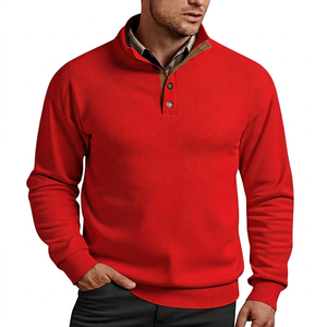 Pull en molleton tricoté beige pour homme, coupe classique, col boutonné, décontracté, pour le printemps, impression numérique, 100 % polyester - Product Image 2