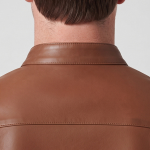 Chemise en cuir boutonnée pour homme, col montant, manches longues, fermeture à boutons corne, respirante, anti-boulochage, infroissable - Product Image 5
