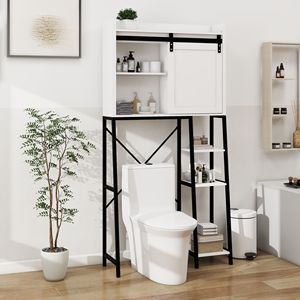Mobiletto contenitore regolabile da posizionare sopra il WC con porta scorrevole, scaffali per bagno e ripiano laterale W - Product Image 1
