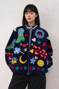 Velvet Embroidered Suzani Bomber Jacket: Handmade Floral Streetwear - Product Image 2