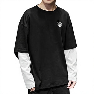 <b>Top</b> Trending Men Double Sleeve T-Shirts Breathable Plus Size 100% Cotton Double <b>Layer</b> Design Custom Front Logo Street Style Desn - Product Image 1