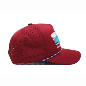 Custom Logo Embroidery 5 Panel <b>Waterproof</b> Golf Cap Laser Cut Perforated Polyester Rope <b>Hat</b> for Outdoor Sports Wear Wholesale - Product Image 4