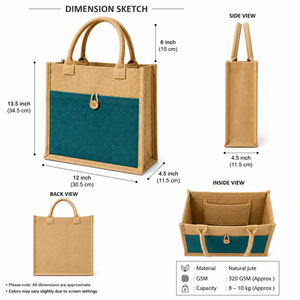 Sac fourre-tout moyen en jute AMANI avec fermeture à bouton, motif lettres, poignée longue – Idéal pour cadeaux et courses - Product Image 2
