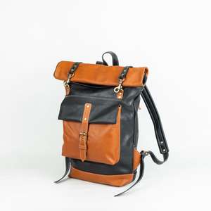 Mochila de Cuero Envejecido con Parte Superior Enrollable, Mochila de Viaje de Cuero Vacuno Genuino, Bolsa para Portátil para Hombre, Mochila Retro de Aventura LTBP-0125 - Product Image 2