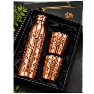 Eco-Friendly Copper <b>Water</b> <b>Bottle</b> Set with Floral Engraving <b>BPA</b> <b>Free</b> Portable Drinkware Gift Boxed - Product Image 1