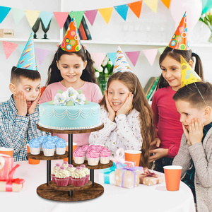 Support à dessert rond rustique personnalisé en bois de cèdre naturel avec support en métal noir pour gâteaux et cupcakes - Product Image 6