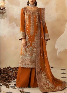 Beige Silk Embroidered Scoop Neck <b>Long</b> Sleeve <b>A</b>-Line Floor-Length <b>Party</b> <b>Dress</b> - Product Image 3