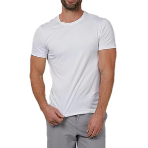 T-shirt blanc pour homme à col rond et manches courtes, coupe ajustée, décontracté, couleur unie, jersey tricoté, 100% coton, respirant, design uni - Product Image 5