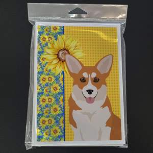 Summer Sunflowers Pembroke Corgi Tarjetas de felicitación Pack 8 Whimsical A7 Tamaño 5x7 Tarjetas de notas en blanco Sobres para notas personalizadas - Product Image 3