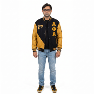 Blouson universitaire personnalisé pour homme en laine véritable et cuir, color-block, pour fraternité, streetwear, vente en gros OEM - Product Image 1