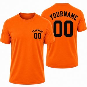 Camiseta naranja personalizada para hombre con estampado de nombre y número, manga corta, cuello redondo, estilo casual, corte regular, 100% algodón - Product Image 1