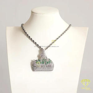 Colgante de Bolsa de Dinero de Diseño con Moissanita y Plata de Ley 925 Bañada en Rodio, Joyería de Regalo Estilo Hiphop - Product Image 6