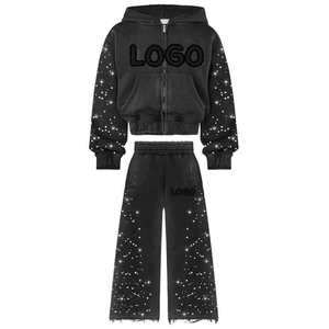 Ensemble de survêtement unisexe d'hiver deux pièces, coupe ample, avec strass, manches longues, en polyester/coton de haute qualité, grandes tailles - Product Image 6