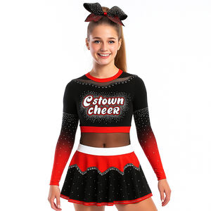 Vestidos de Animadora en Degradado Rojo y Negro para Mujer con Malla Brillante y Diseño de Falda de Animadora - Product Image 1