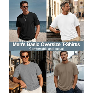 Lot de 4 T-shirts pour hommes grandes tailles en coton à manches courtes, col rond, décontractés, basiques, surdimensionnés, pour l'été - Product Image 4