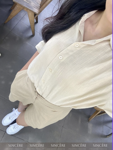 Chemise en lin mélangé OEM ODM, ne se décolore pas, ne se rétrécit pas, provenant d'un fabricant vietnamien, de bonne qualité, prête à être expédiée - Product Image 5